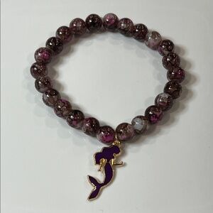 Purple Mermaid Charm Beaded Bracelet